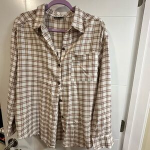 Hollister Brown and White Plaid Casual Shirt